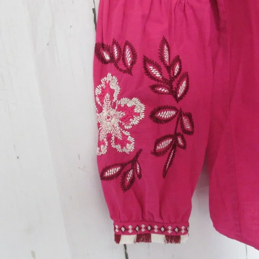 Tory Burch‎ Top 8 M Pink Embroidered Samarkand Tunic Boho Peasant Cruise Beach